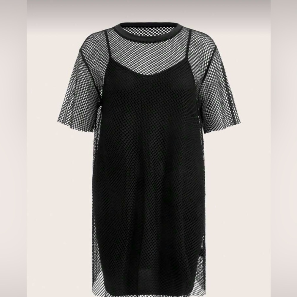SHEIN Black Mesh Oversized Short Sleeve Dress